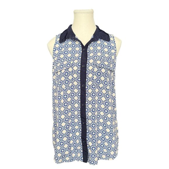 Forever 21 Nay Blue Printed Button Down Shirt - Picture 1 of 7